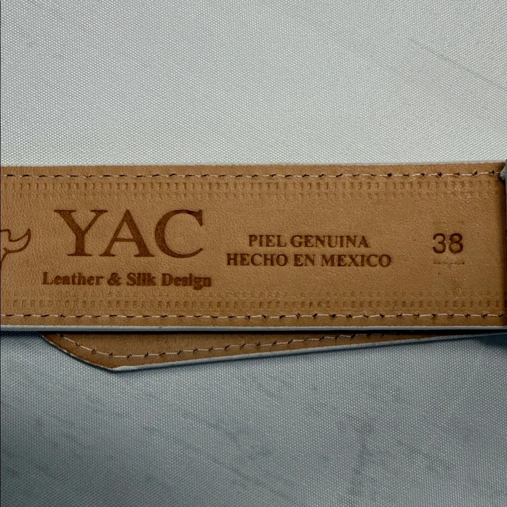 YAC White and Gold Leather and Silk Rooster Design Western Cowboy Belt Size 38